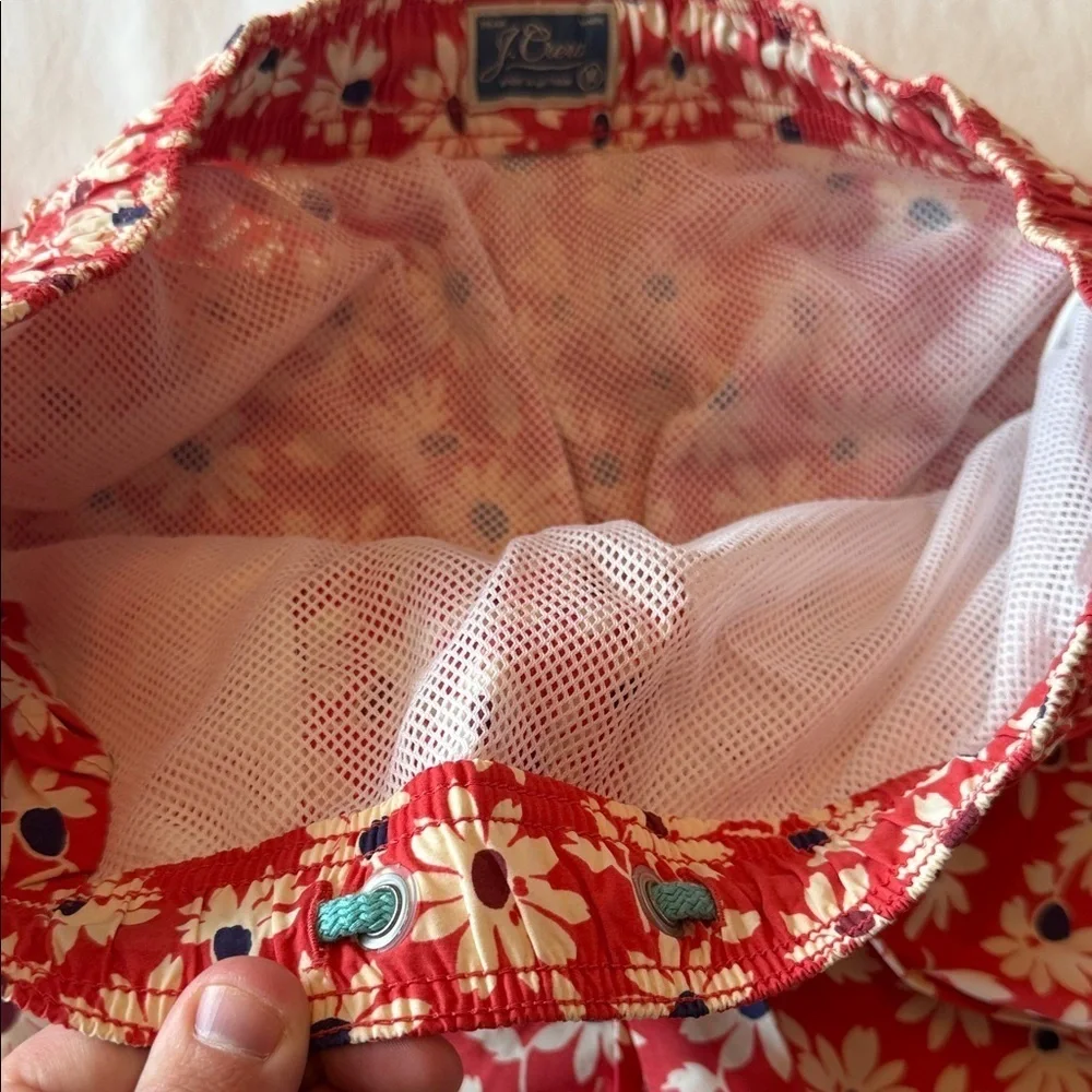 J. Crew Red Floral Swim Trunks